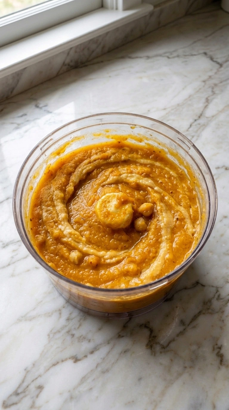 Butternut Squash Hummus blending into creamy texture