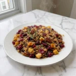 Cranberry Pecan Wild Rice served with pecans cranberries and herbs