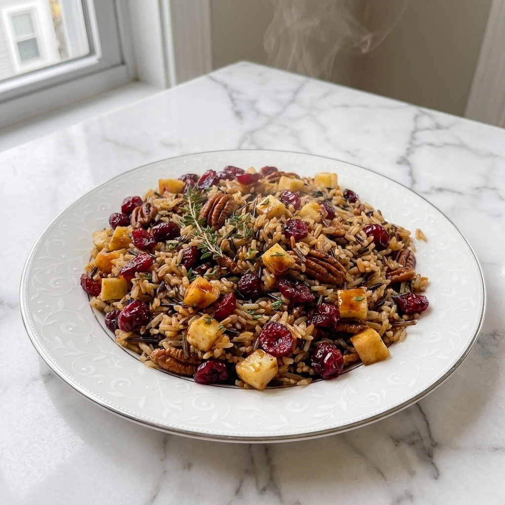 Cranberry Pecan Wild Rice served with pecans cranberries and herbs