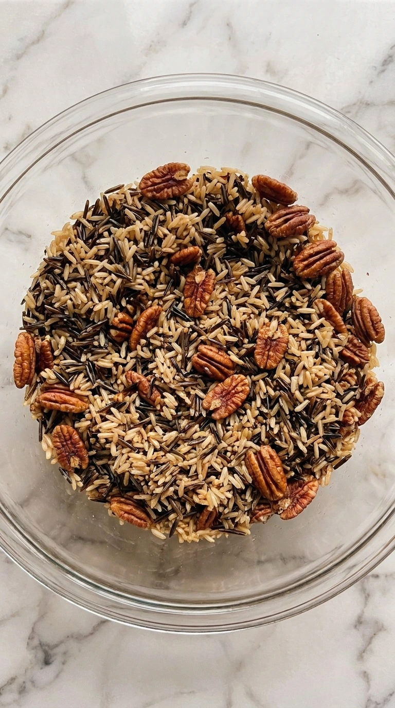 Cranberry Pecan Wild Rice with toasted pecans mixed together