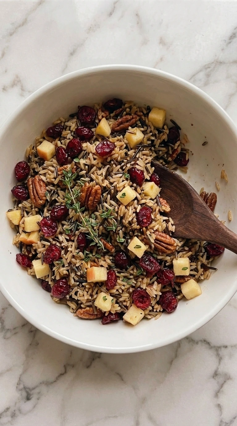 Cranberry Pecan Wild Rice mixed with cranberries apple and herbs