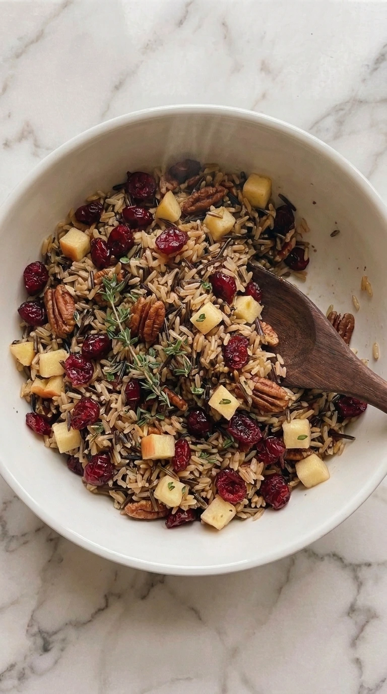 Cranberry Pecan Wild Rice warming with glossy rice grains