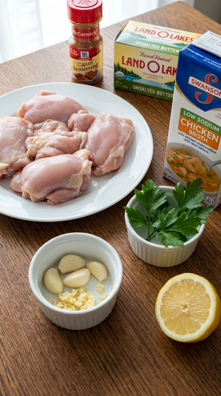 Ingredients for Crockpot Cajun Butter Chicken scattered on counter