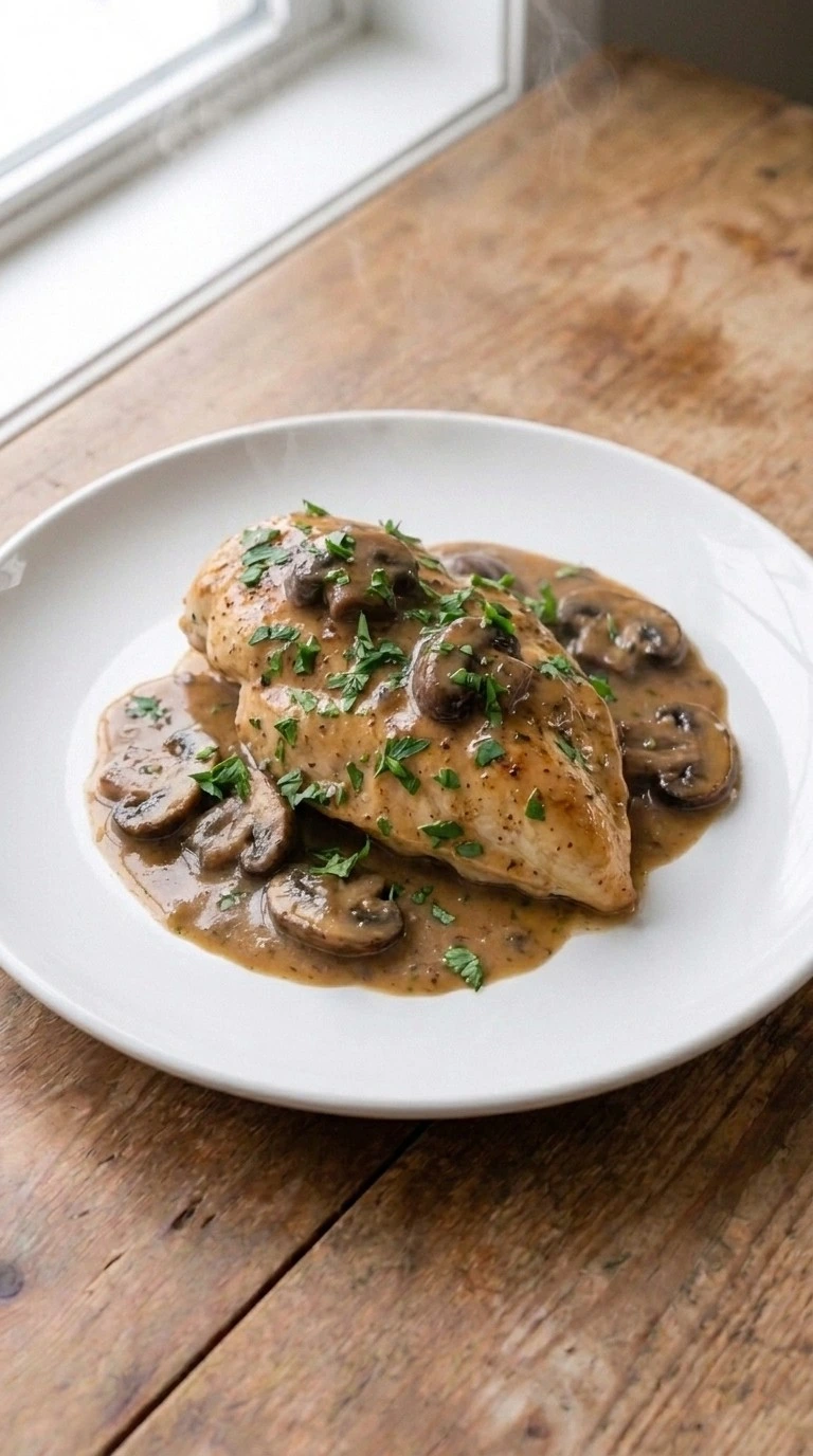 Crockpot Chicken Marsala plated dinner