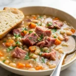 A warm bowl of Crockpot Ham and Bean Soup with tender navy beans and diced ham