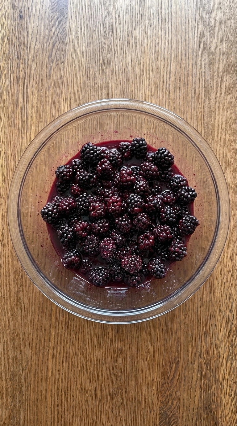 Easy Blackberry Cobbler berries mixed for filling