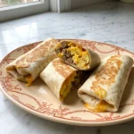 Easy Breakfast Burritos with toasted tortillas and egg filling