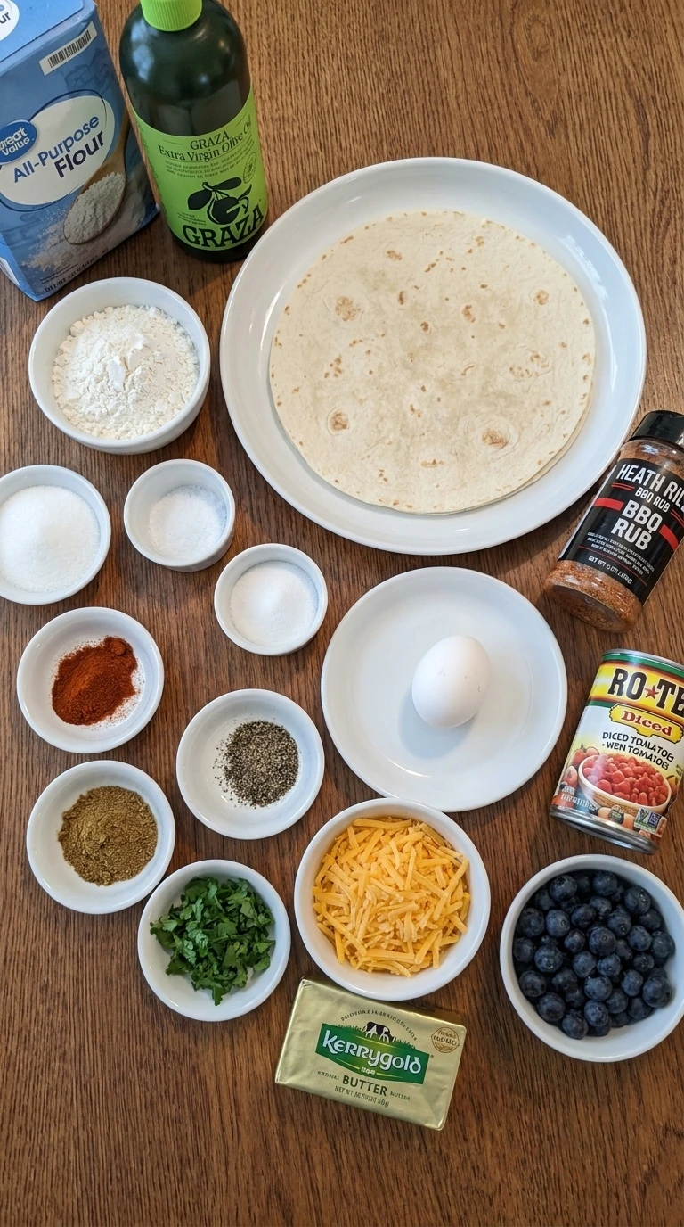 Easy Breakfast Burritos ingredients arranged for preparation