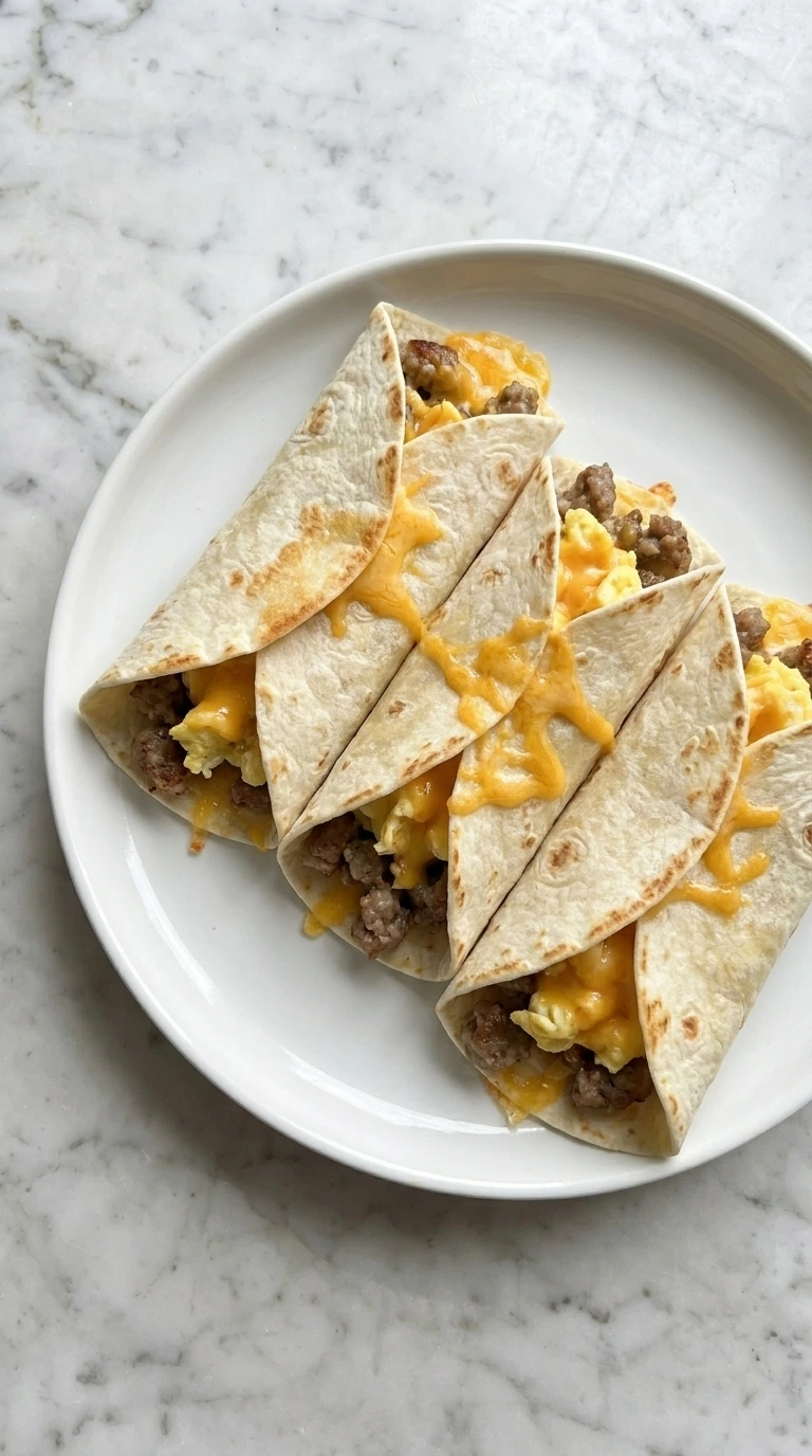 Easy Breakfast Burritos being folded with filling