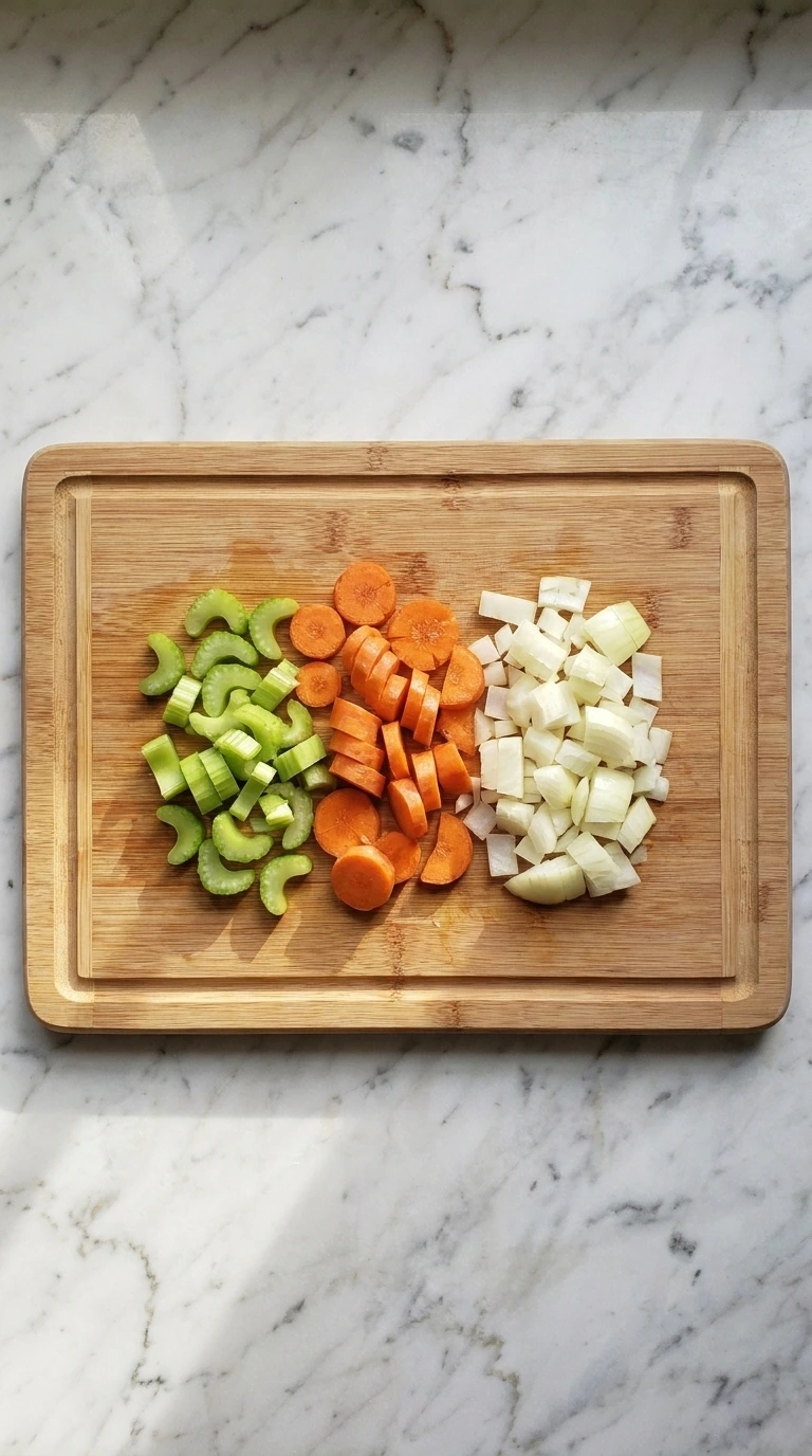 Homemade Chicken Noodle Soup vegetables prepared before cooking