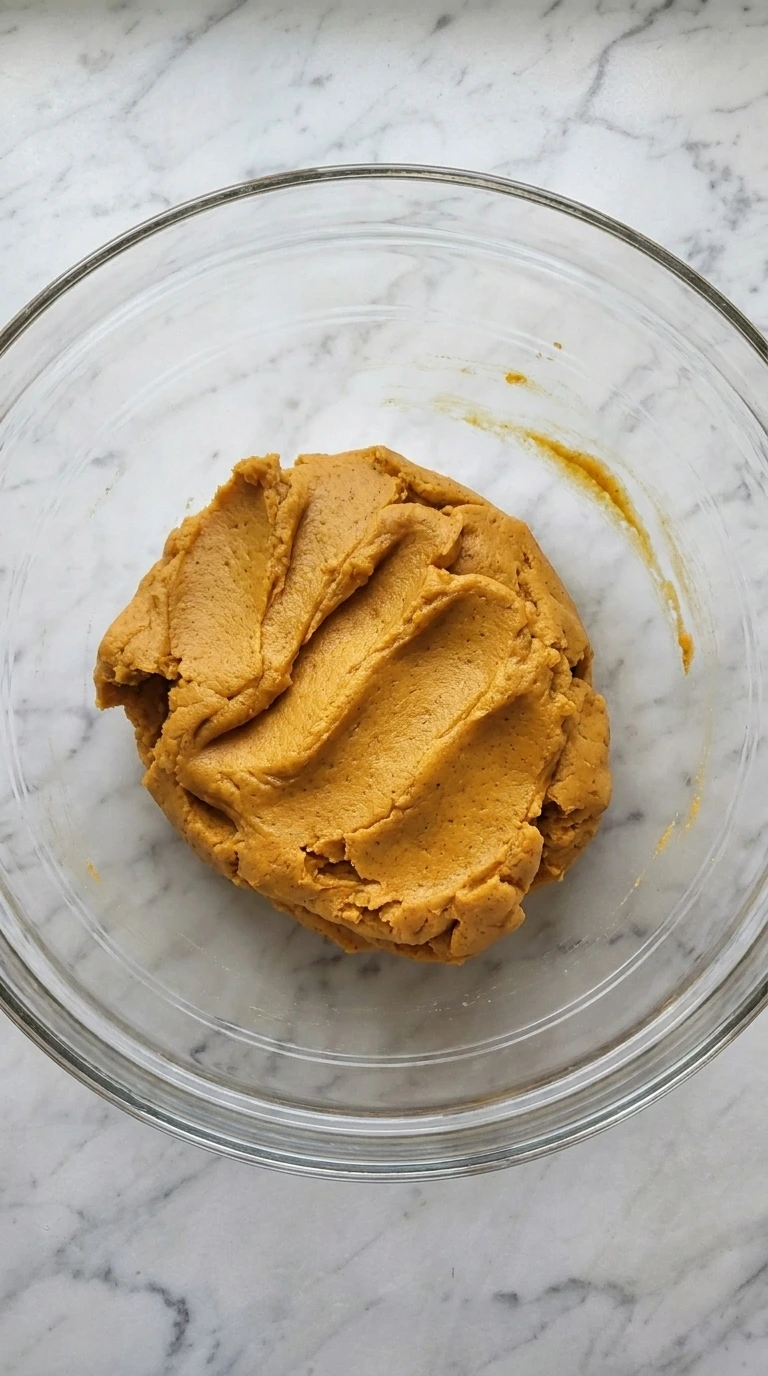Mixing orange pumpkin dough for Pumpkin Cheesecake Cookies