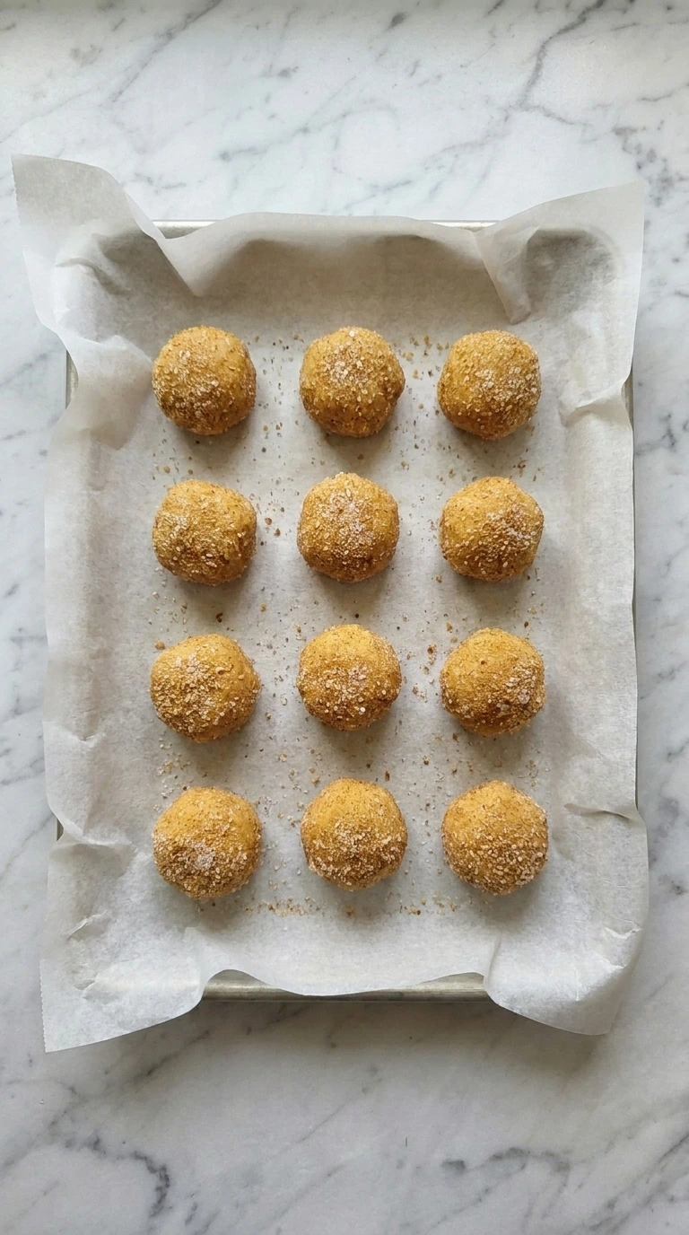 Wrapping and coating Pumpkin Cheesecake Cookies before baking