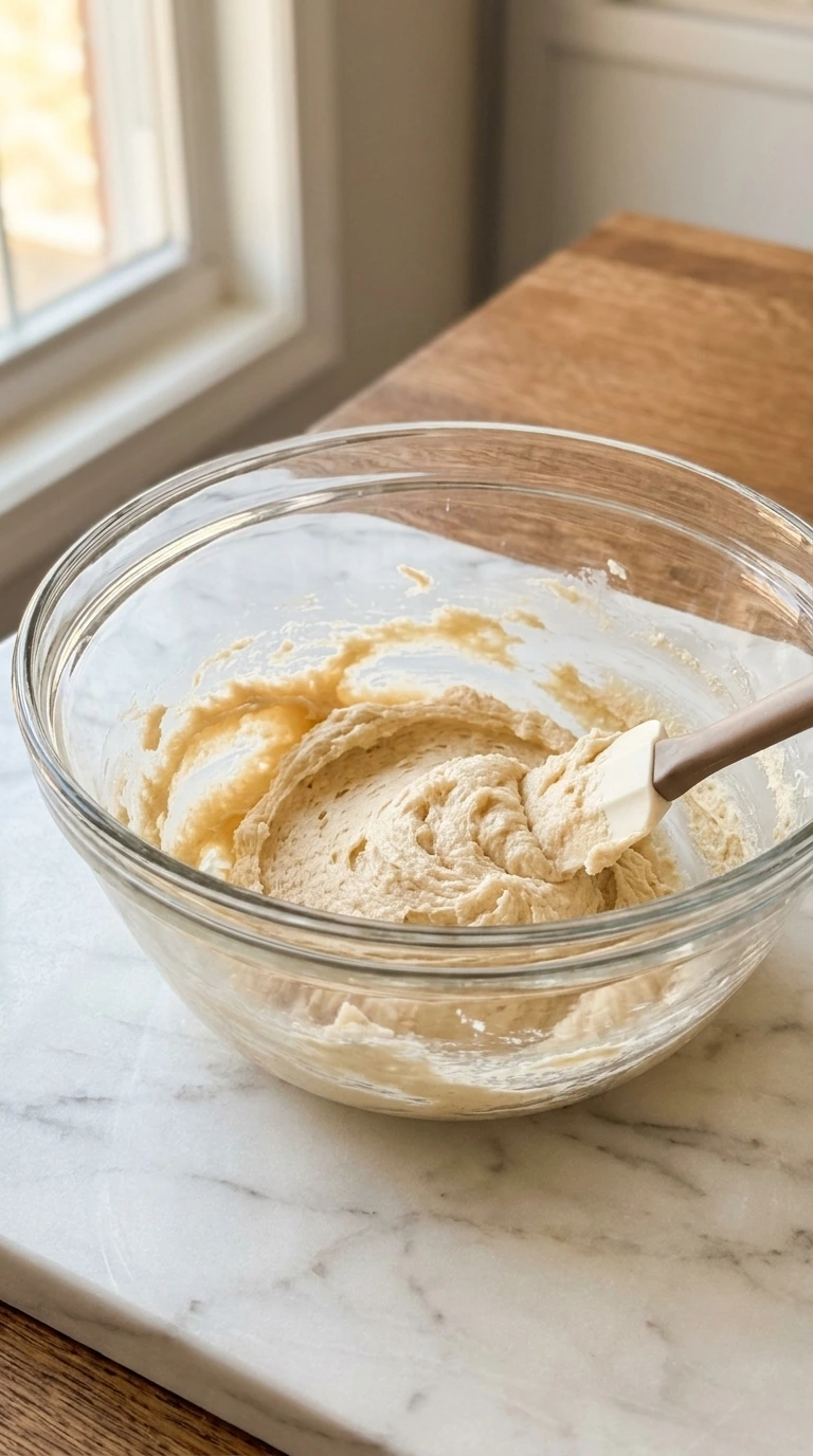 Creaming butter and peanut butter for Soft Peanut Butter Cookies
