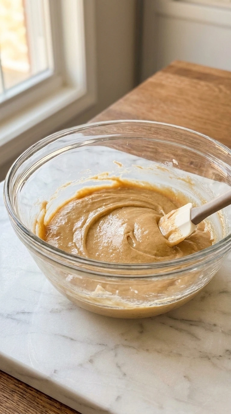 Mixing eggs into Soft Peanut Butter Cookies dough