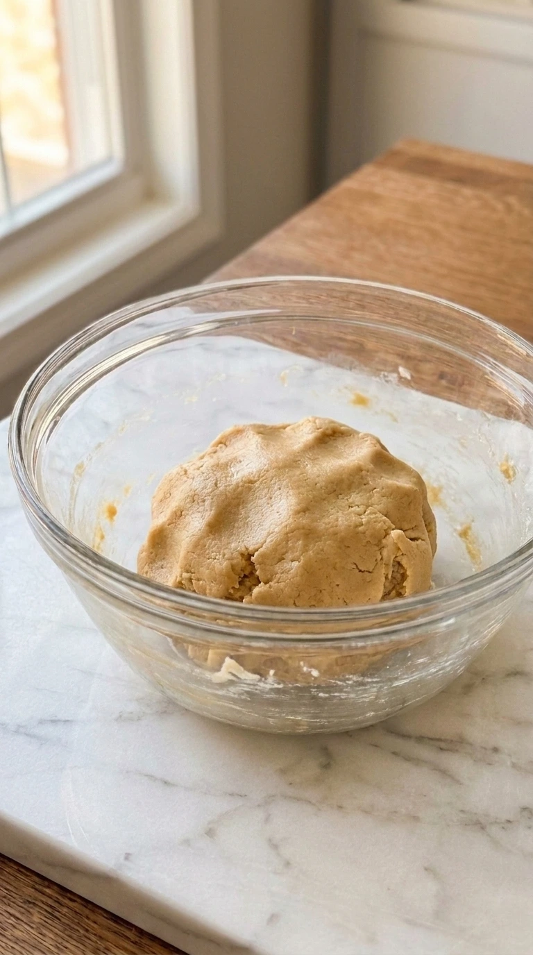 Folding dry ingredients to form Soft Peanut Butter Cookies dough