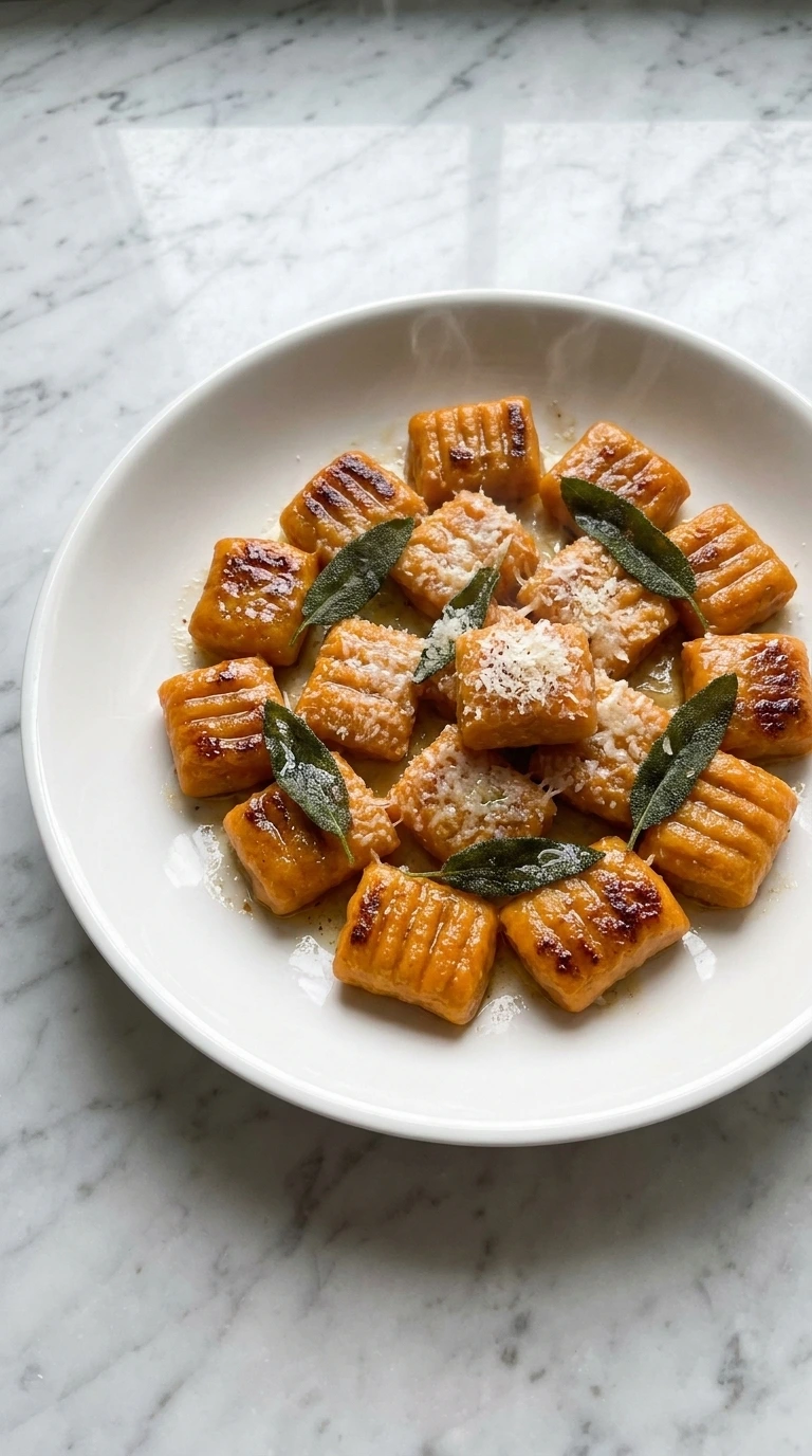 Sweet Potato Gnocchi final plate with parmesan and sage