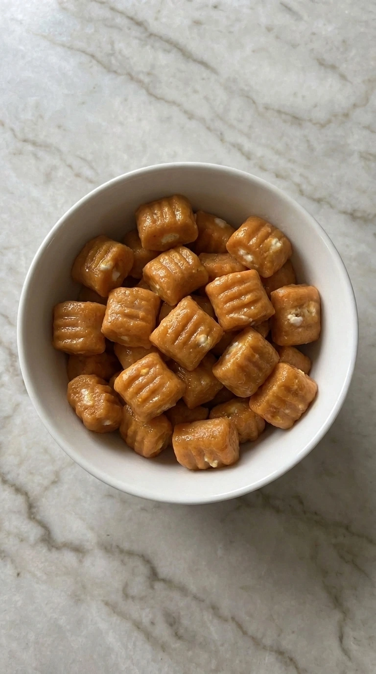 Sweet Potato Gnocchi shaped pieces with fork ridges