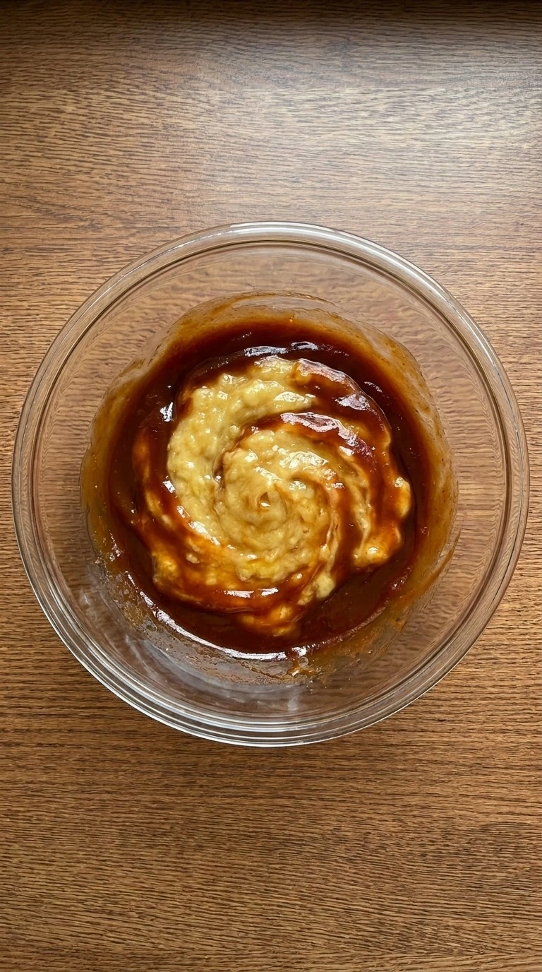 Banana BBQ Chicken sauce mixture with banana and barbecue ingredients Recipe focus: brown sugar chicken thighs.