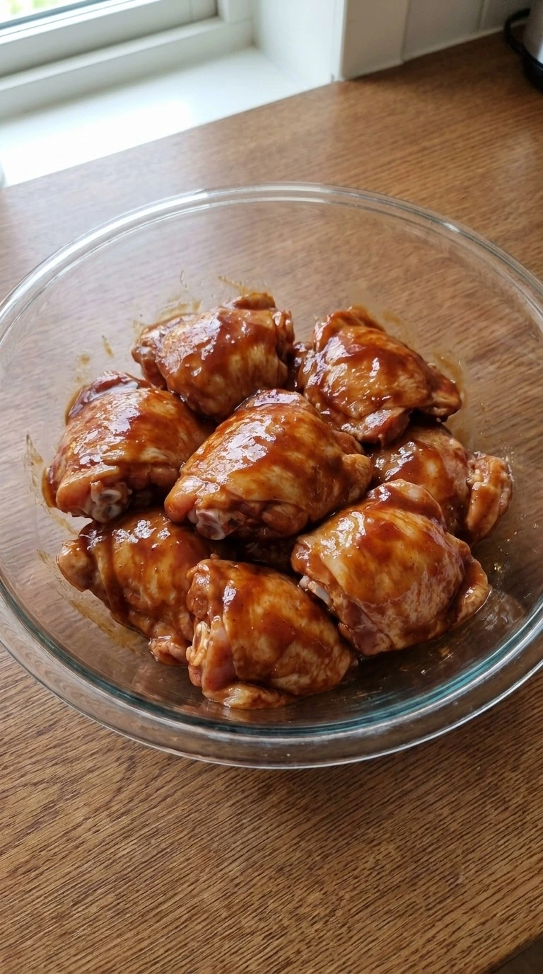 Banana BBQ Chicken coated chicken thighs with glossy barbecue glaze Recipe focus: shredded chicken recipes.