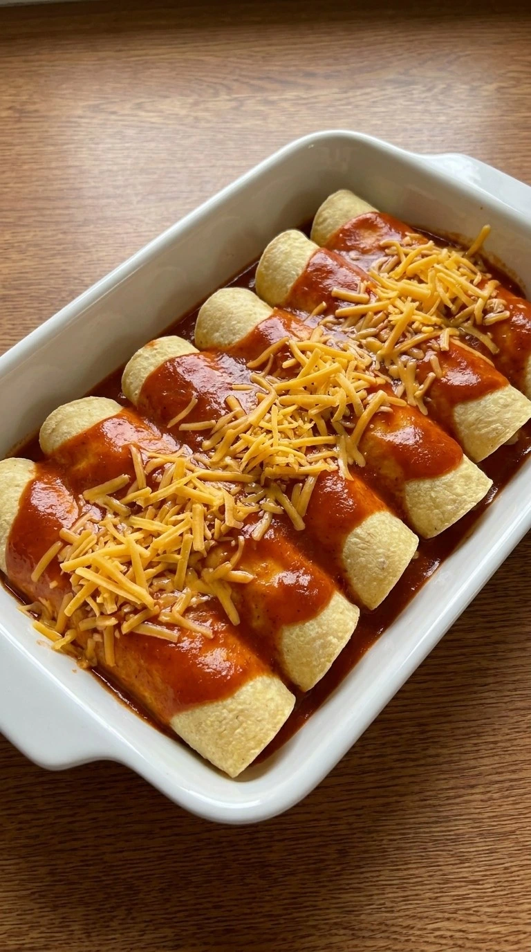 Beef and Cheese Enchiladas covered with sauce and cheese before baking Recipe focus: beef enchiladas with cheese sauce easy.