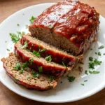 Classic Homemade Meatloaf with glossy glaze and sliced tender center Recipe focus: zucchini meatloaf.