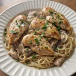 CrockPot Angel Chicken with creamy mushroom sauce and pasta Recipe focus: angel chicken pasta.