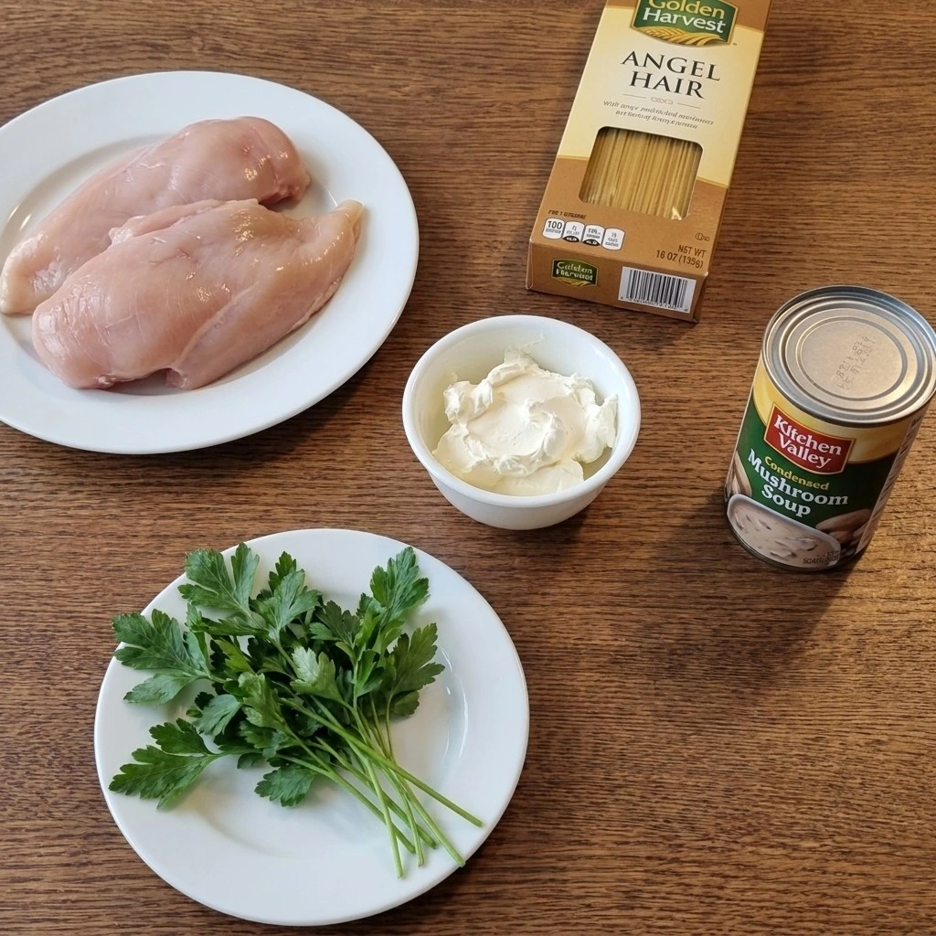 CrockPot Angel Chicken ingredients arranged before cooking Recipe focus: crockpot comfort food recipes.
