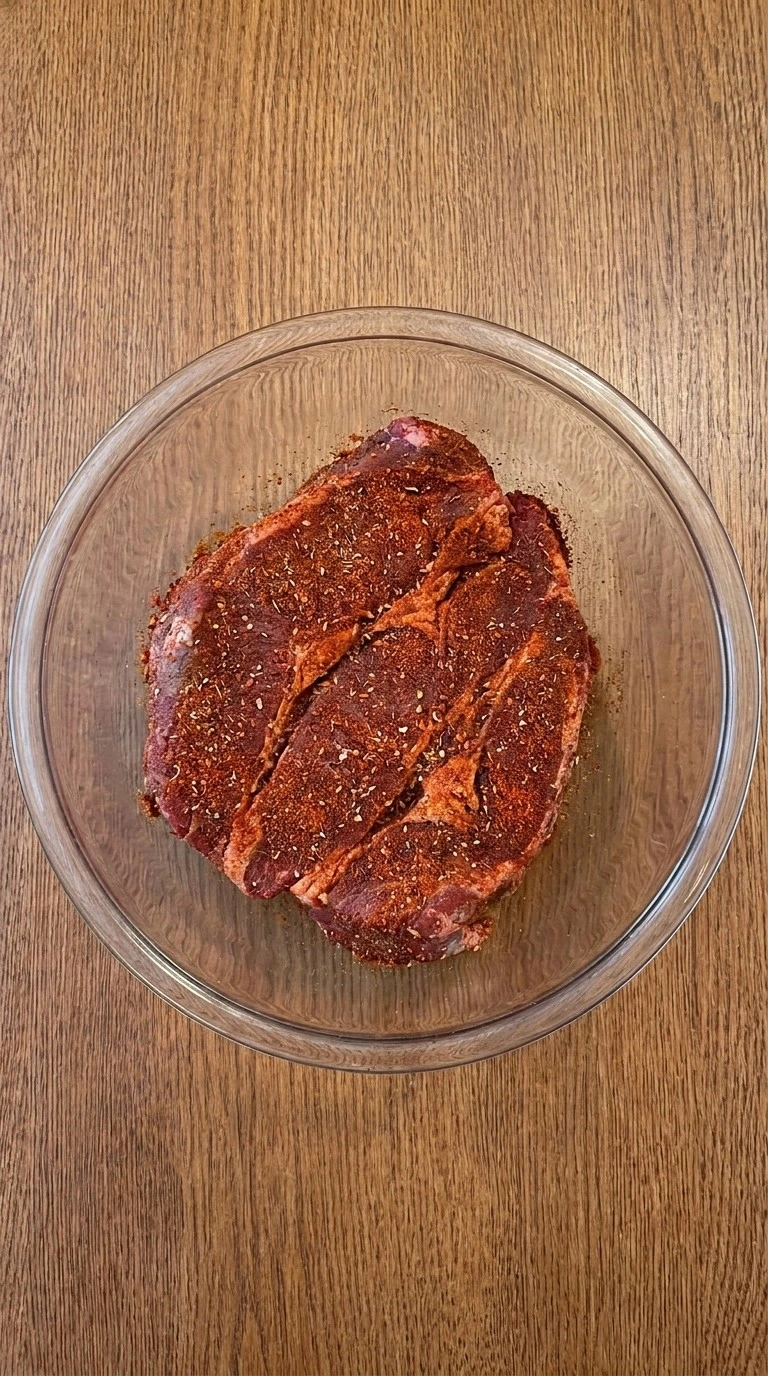 Crockpot Barbacoa Beef seasoning step with beef chuck roast and spices Recipe focus: mexican crockpot dinners.