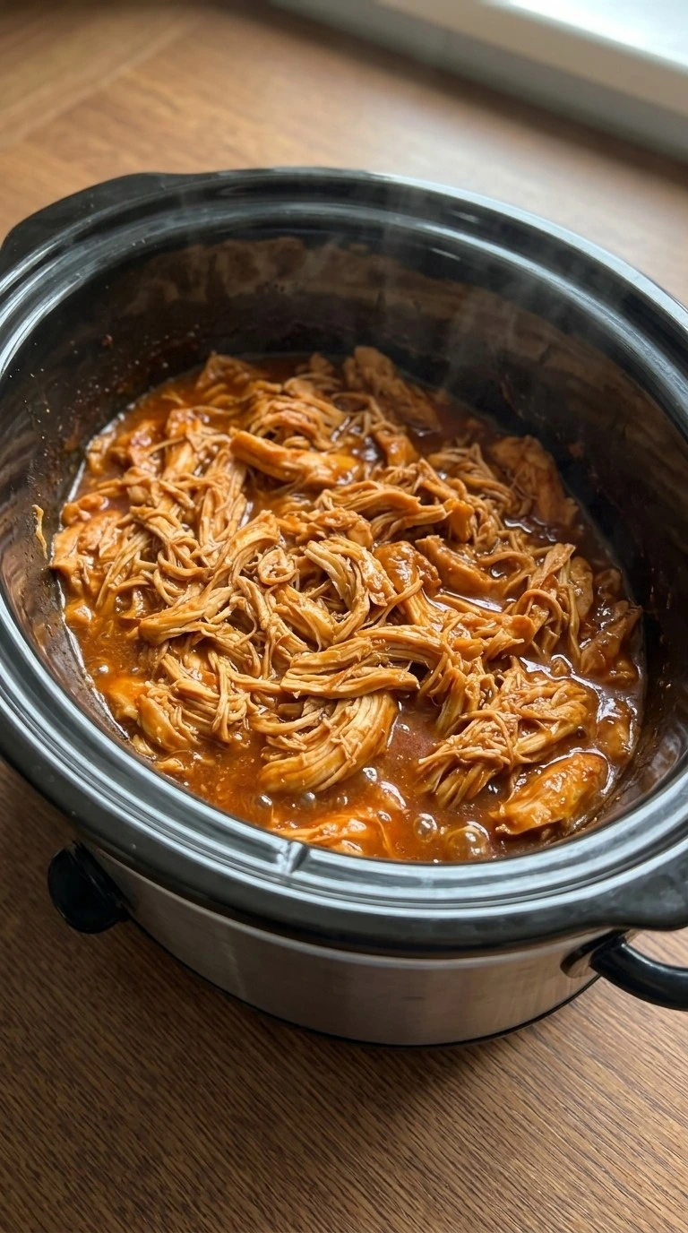 Crockpot BBQ Chicken slow cooking with tender chicken breasts in sauce Recipe focus: bbq chicken thighs crockpot.