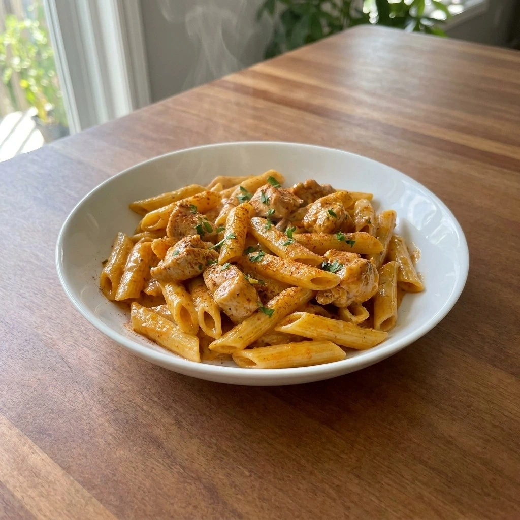 CrockPot Cajun Chicken Pasta finished creamy penne bowl with chicken Recipe focus: crockpot cajun chicken alfredo pasta.