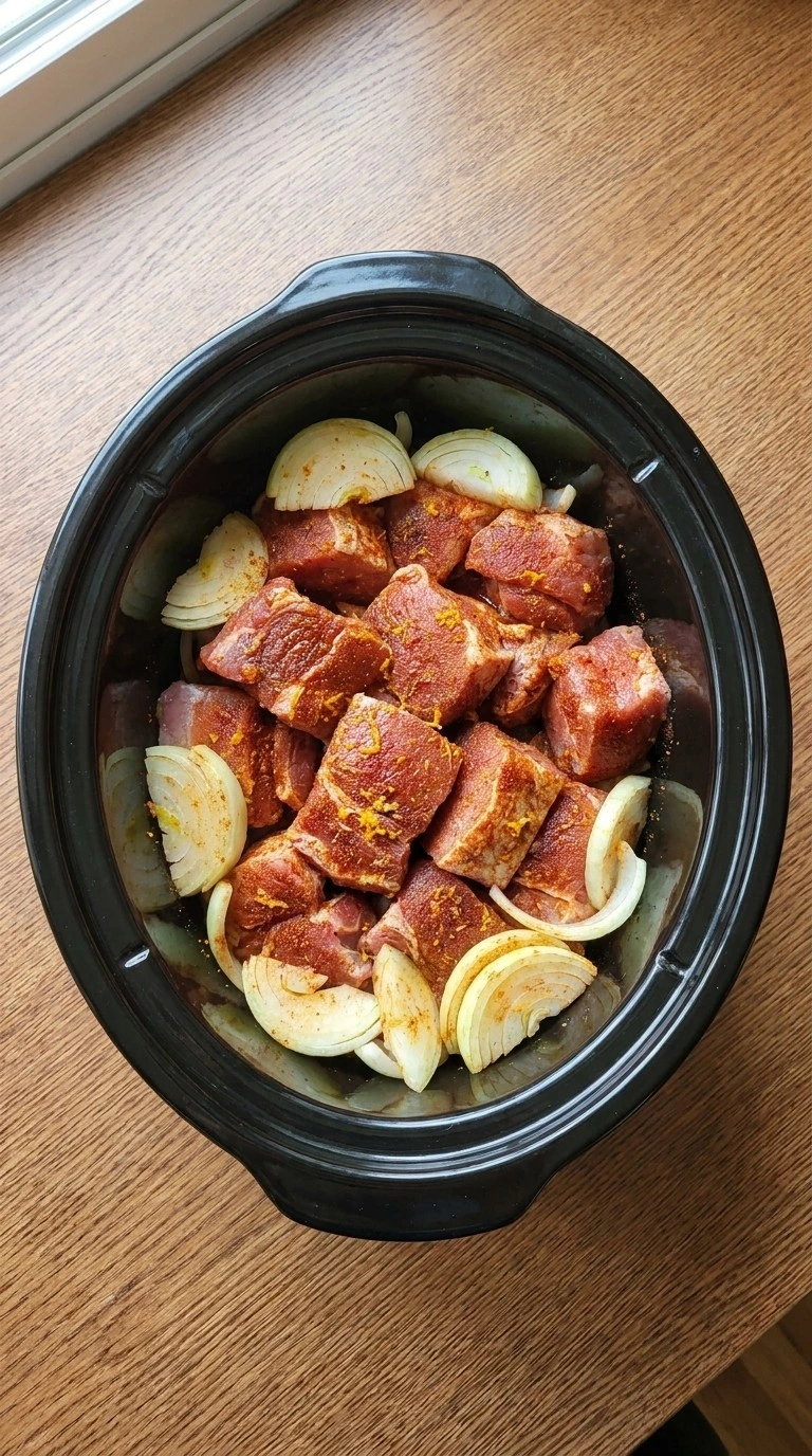 Crockpot Carnitas seasoned pork shoulder before slow cooking Recipe focus: mexican crockpot dinners.