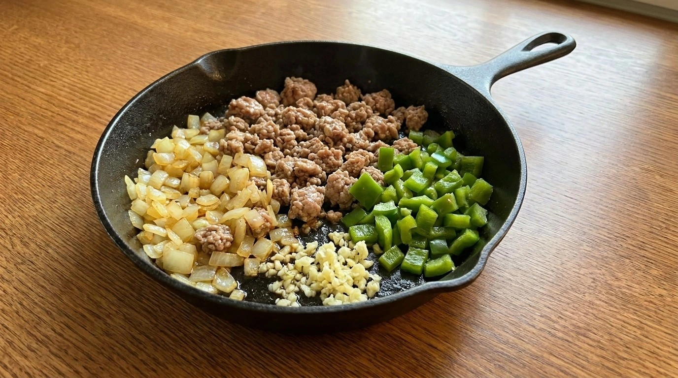 Crockpot Healthy Chili browning ground turkey and vegetables Recipe focus: keto chili recipes crock pot.