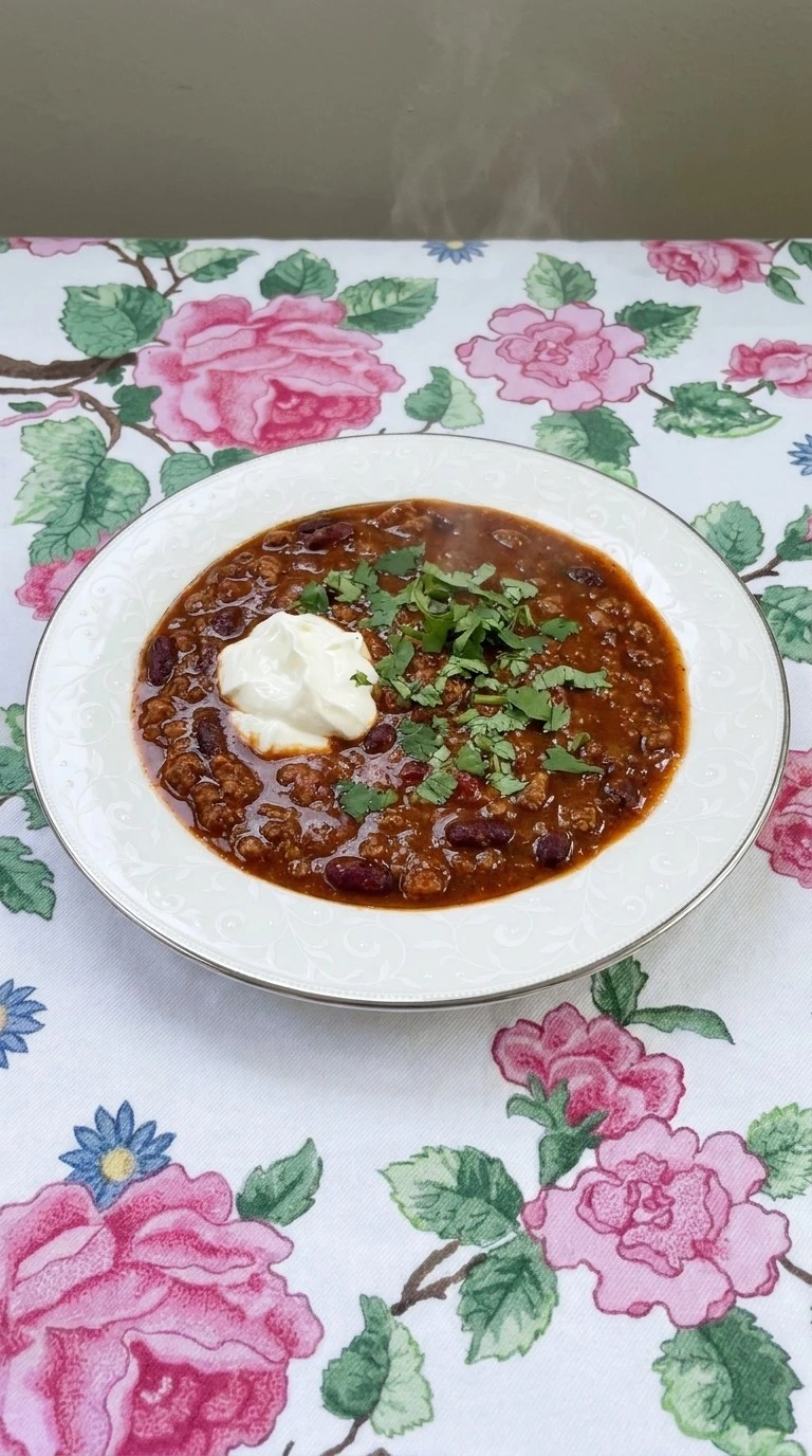 Crockpot Healthy Chili serving bowl with beans and toppings Recipe focus: turkey chilli recipes.