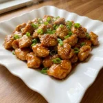 Crockpot Orange Chicken with glossy orange glazed chicken pieces and sesame seeds Recipe focus: orange chicken crockpot recipes.
