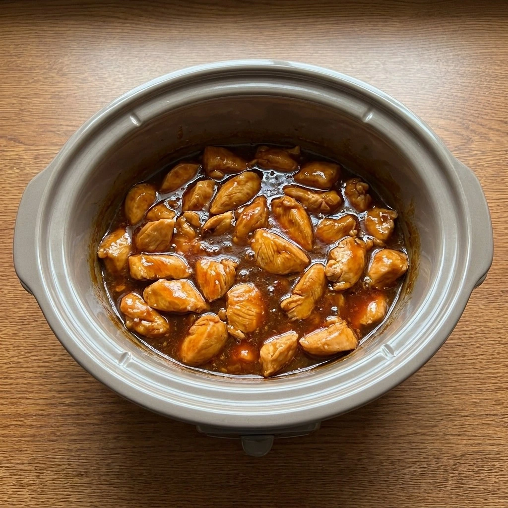 Crockpot Orange Chicken slow cooked glazed chicken with thick sauce Recipe focus: orange chicken crockpot recipes.
