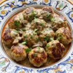 Crockpot Swedish Meatballs in creamy gravy with tender meatballs and mushrooms Recipe focus: crockpot meatball recipes.