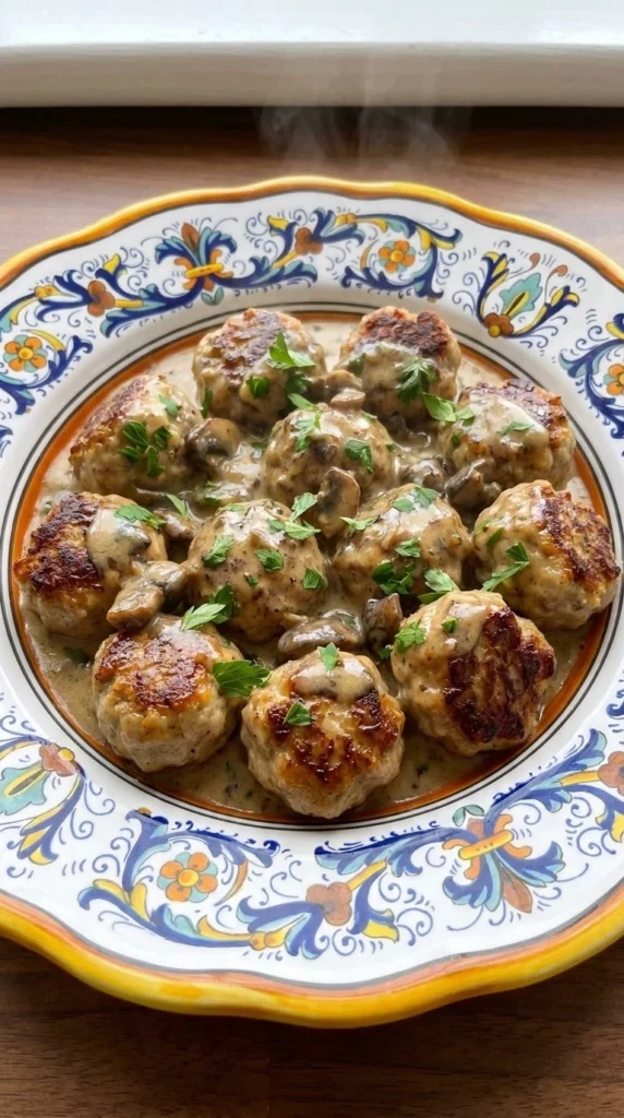 Crockpot Swedish Meatballs in creamy gravy with tender meatballs and mushrooms Recipe focus: crockpot meatball recipes.