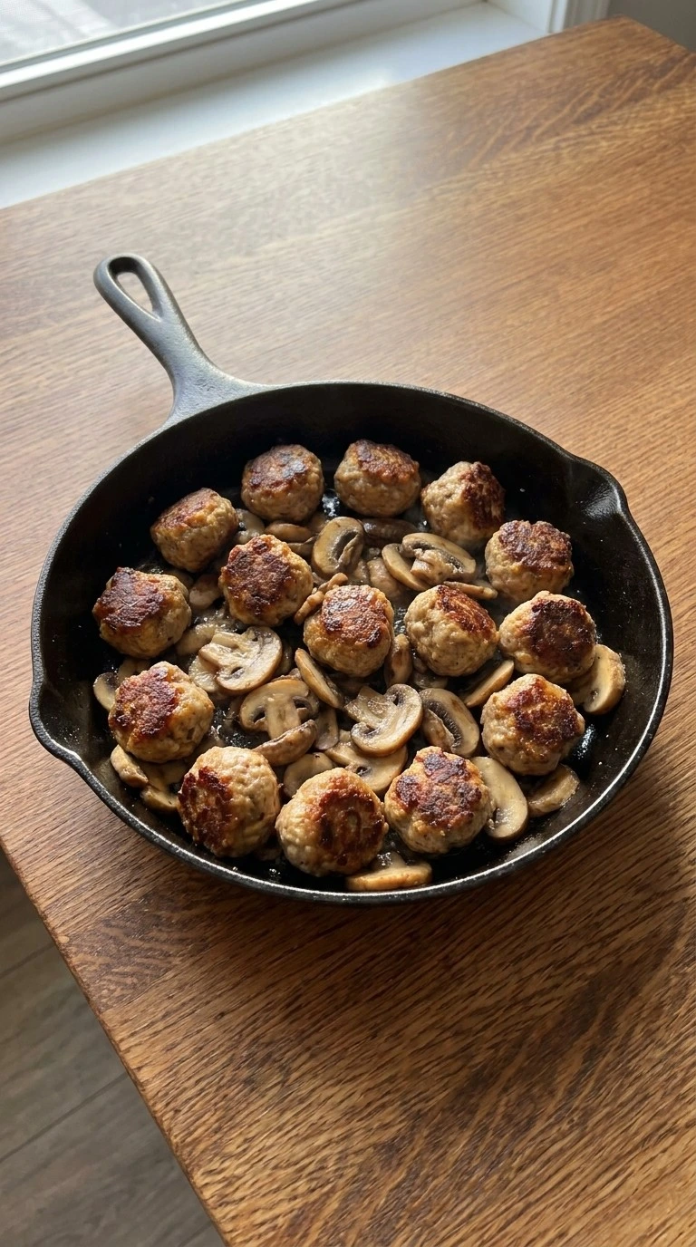 Crockpot Swedish Meatballs with browned meatballs and softened mushrooms Recipe focus: comfort crockpot meals.