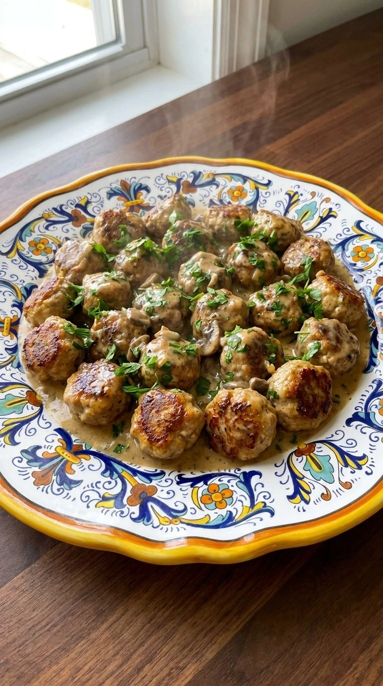 Crockpot Swedish Meatballs finished with creamy gravy and parsley garnish Recipe focus: crockpot meatball recipes.