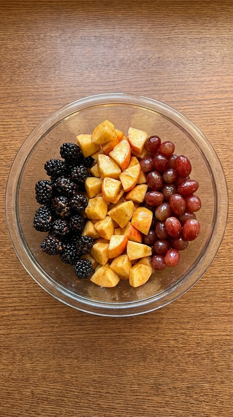Fall Fruit Salad Thanksgiving Sides slicing apples and preparing fresh fruit pieces