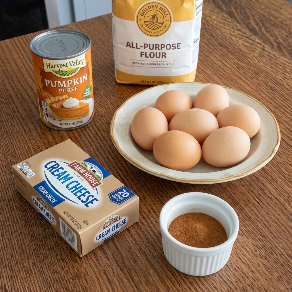 Friendsgiving Cake ingredients including flour eggs pumpkin and frosting components Recipe focus: friendsgiving dessert ideas.