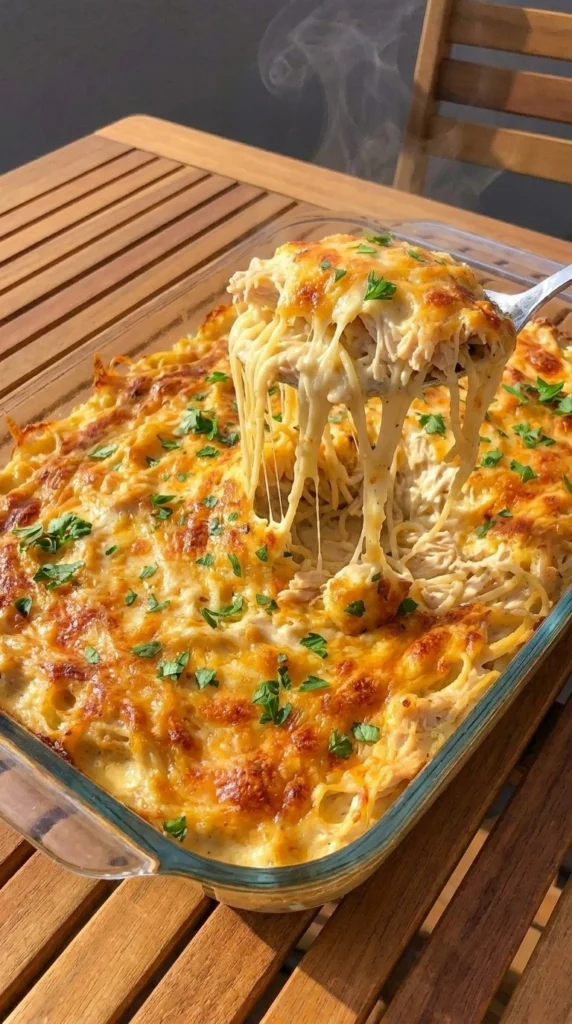 Friendsgiving Casserole By Joanna Gaines finished creamy casserole with golden cheese topping