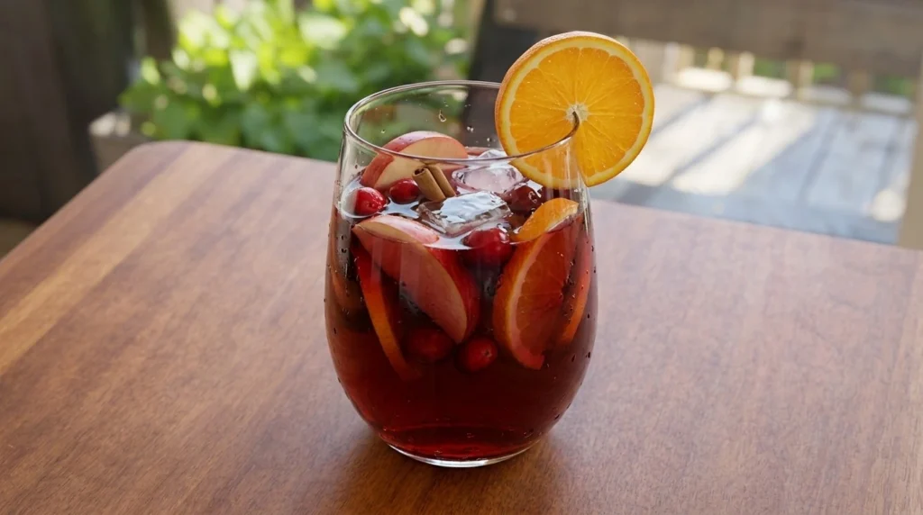 Friendsgiving Cocktail Party drink with cranberry apple sangria in glasses
