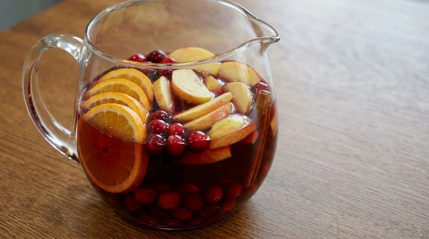 Friendsgiving Cocktail Party drink base mixing with cranberry juice and fruit