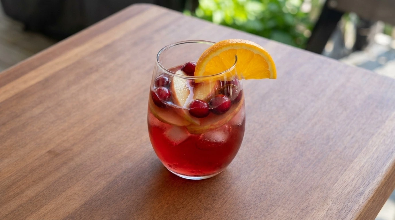 Friendsgiving Cocktail Party served cranberry apple drink in glass