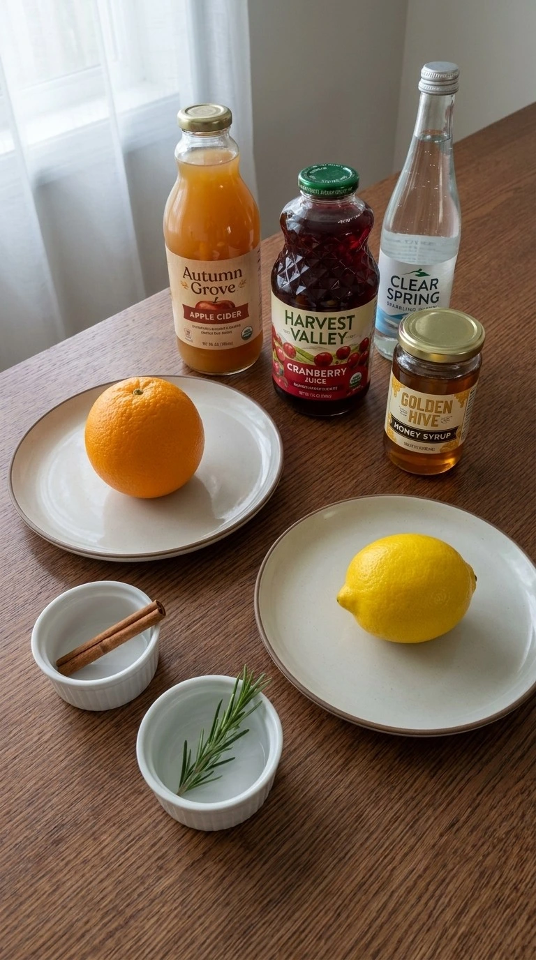 Friendsgiving Cocktails ingredients including apple cider cranberry and seasonal drink garnishes Recipe focus: friendsgiving drink ideas.