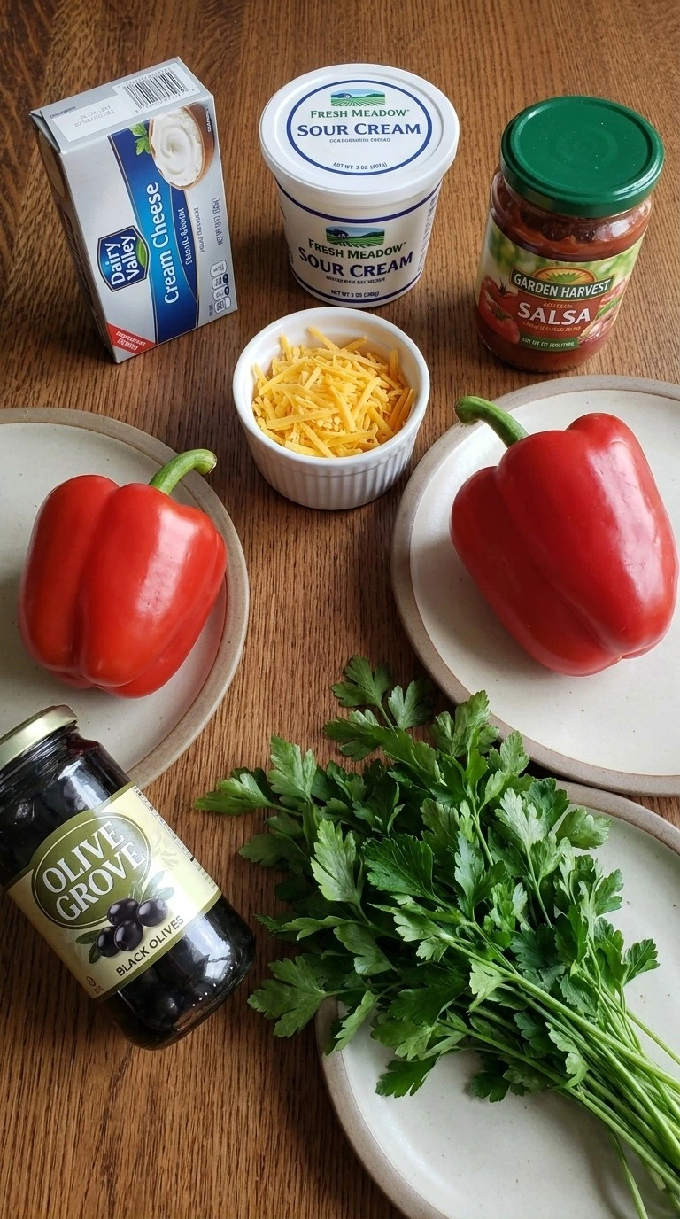 Halloween Appetizers Dip ingredients arranged for a spooky party recipe