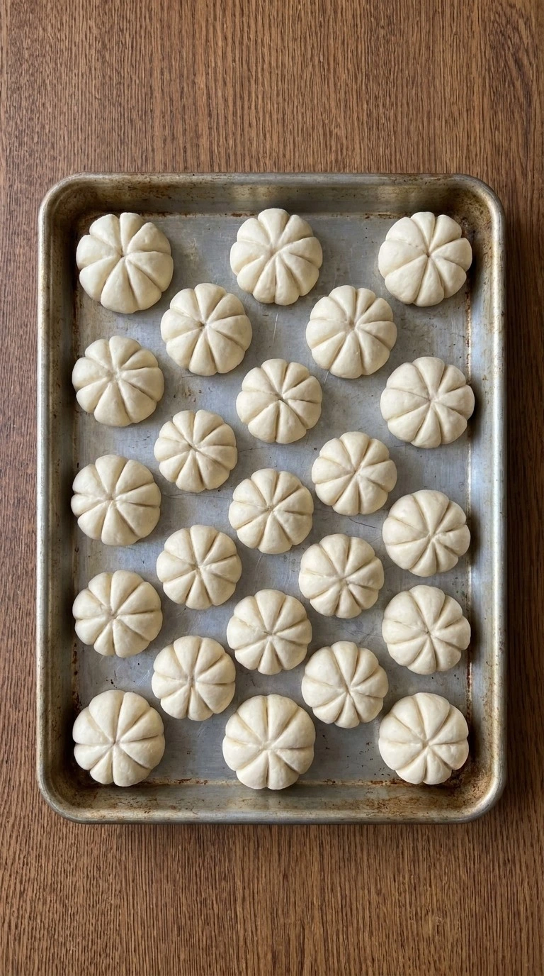 Halloween Appetizers Pumpkin dough shaped into small pumpkin pizza bites