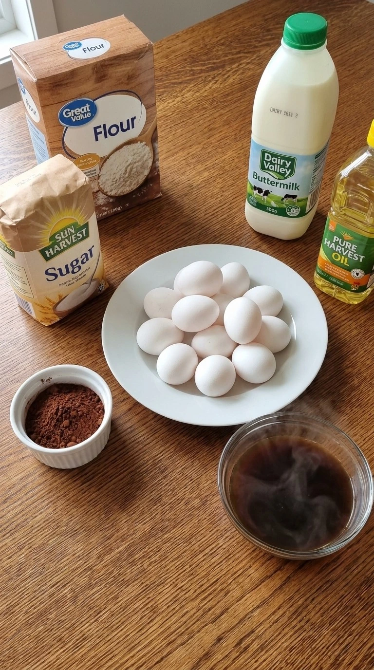 Moist Chocolate Cake ingredients including cocoa powder flour eggs and chocolate Recipe focus: crockpot chocolate lava cake.