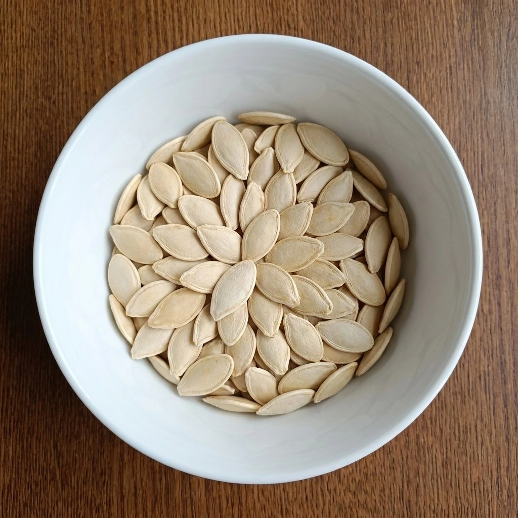 Roasted Pumpkin Seeds with Salt and Pepper step showing cleaned and dried raw pumpkin seeds